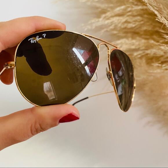 RAY BAN Gold Metal Brown Smoke Lenses Classic Aviators Sunglasses Sunnies Unisex main image 5